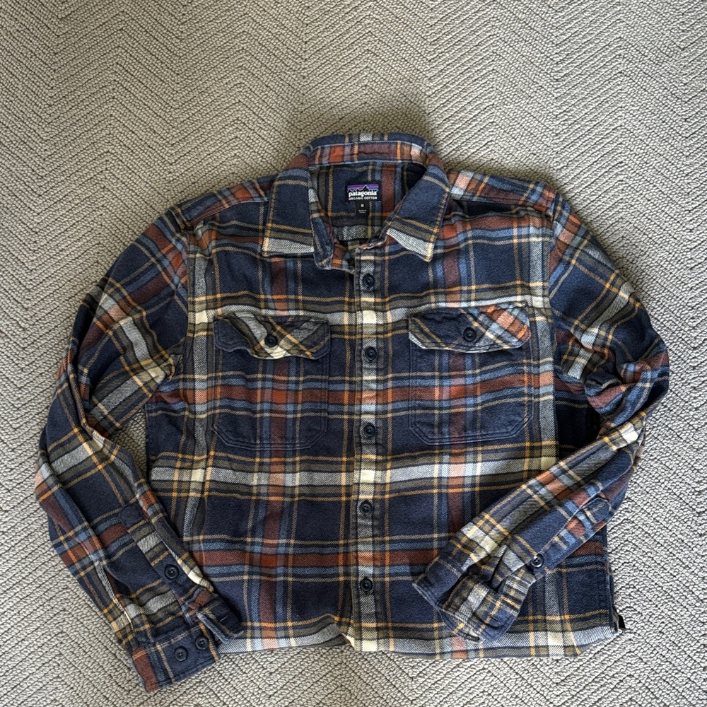 Patagonia Organic Cotton Plaid Shirt - Blue, Orange, Yellow GREAT CONDITION!